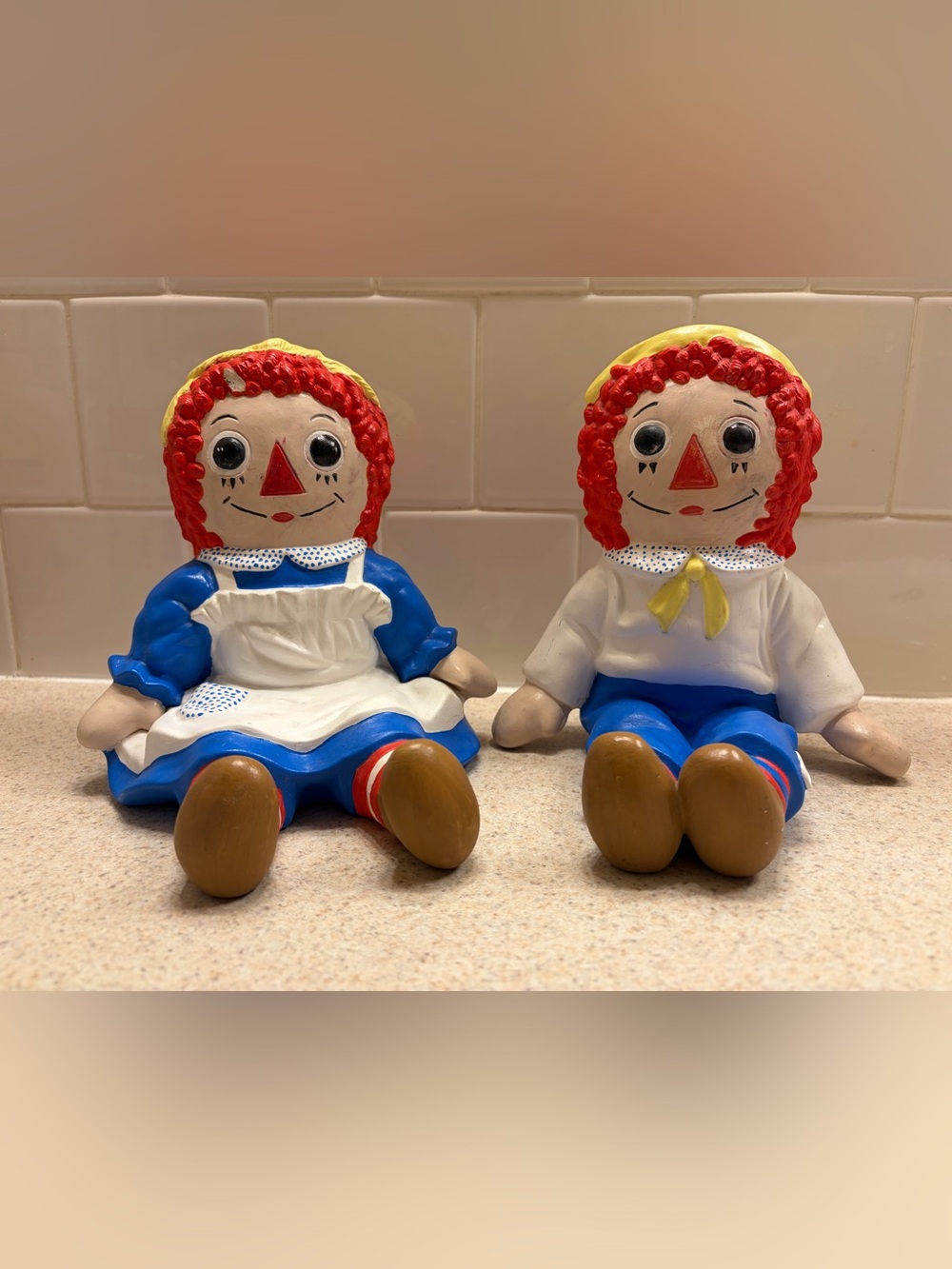 Vintage 1974 Raggedy Ann and Andy Shelf Sitter Figurines/Bookends, Bobbs Merrill
